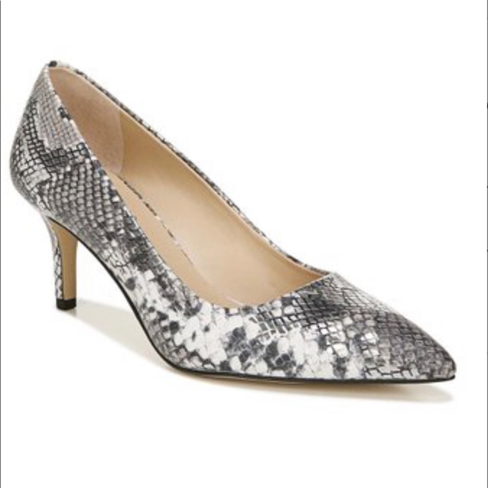 NWOT Franco Sarto Silver Snake-embossed Tudor Leather Pumps